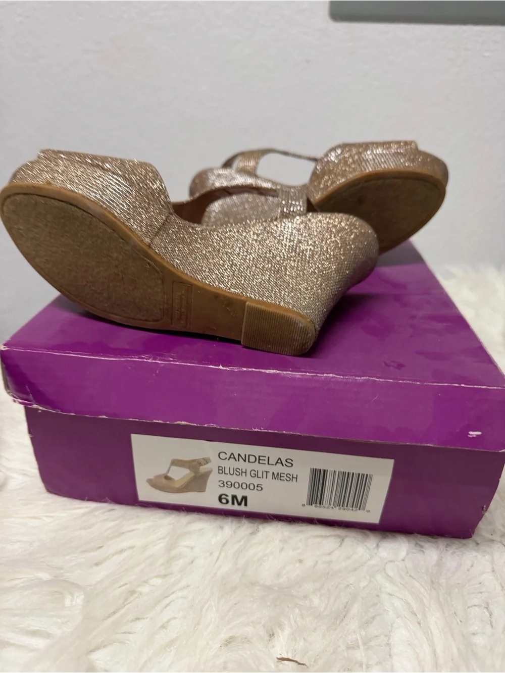 Candelas Blush Glitter Wedge Sandals - Blush